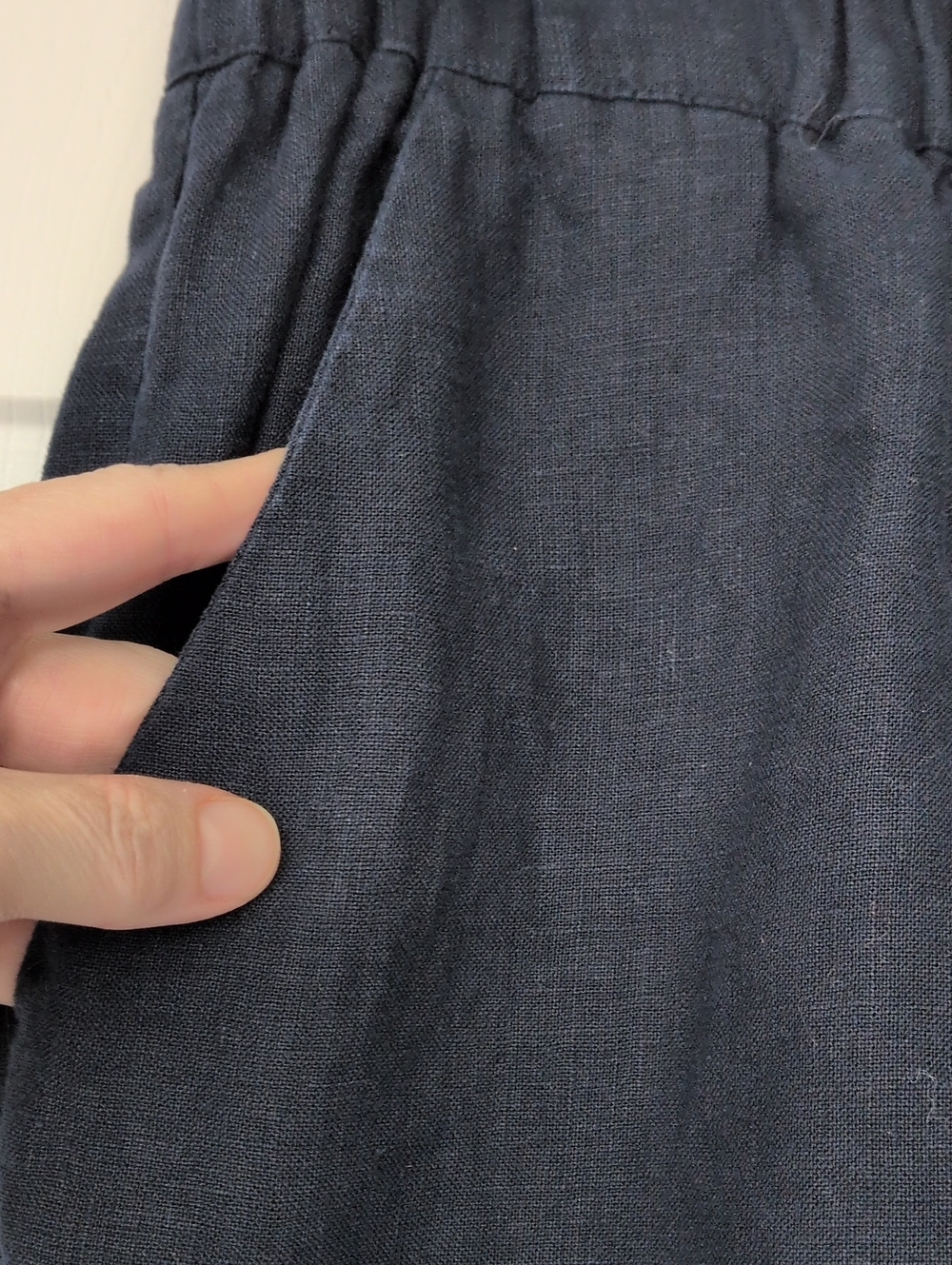 Quince Linen Pants Navy Blue Women's Medium Elastic Waist And Pockets - Picture 3 of 10